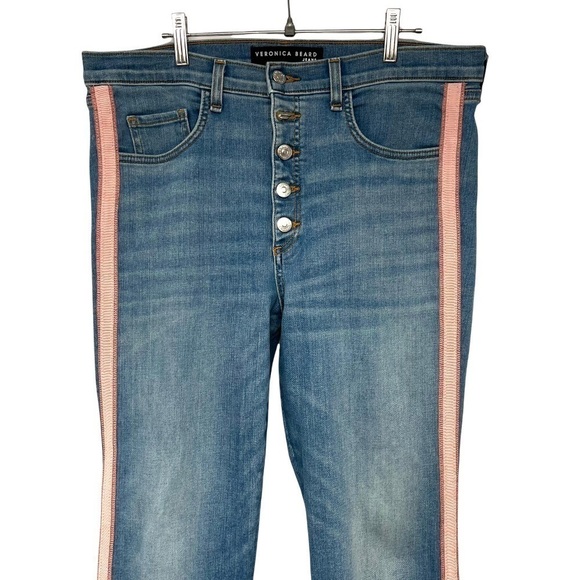 Veronica Beard Carolyn High Rise Button Fly Tuxedo Stripe Baby Boot Jeans 31 - Picture 3 of 15